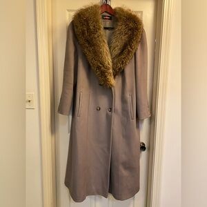 ALORNA Elegant Wool Long Coat with Fox Fur Collar size X Large